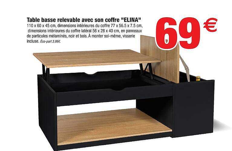 Table basse relevable avec son coffre "ELINA"
