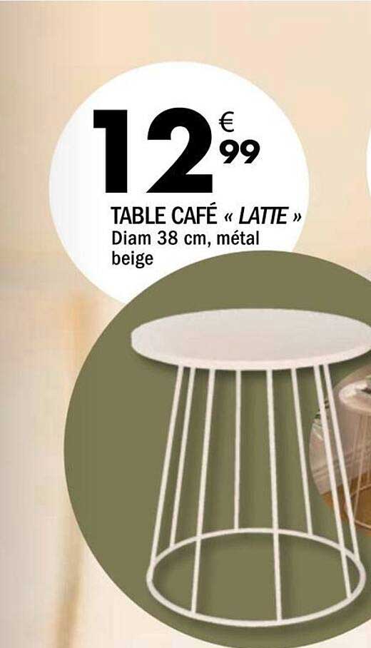TABLE CAFÉ « LATTE » Diam 38 cm, métal beige