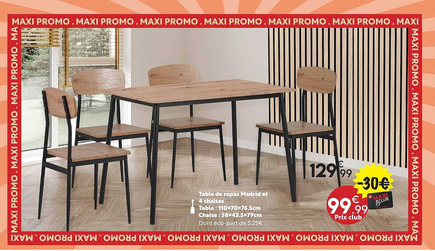 Table de repas Madrid et 4 chaises