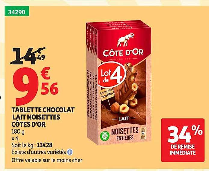 TABLETTE CHOCOLAT LAIT NOISETTES CÔTES D'OR