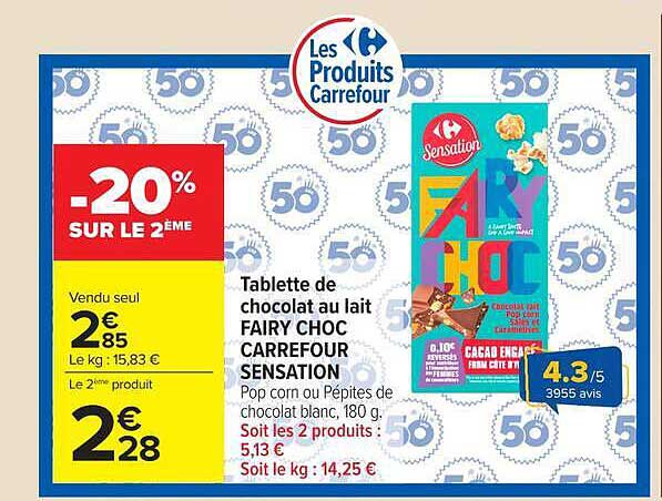 Tablette de chocolat au lait FAIRY CHOC CARREFOUR SENSATION