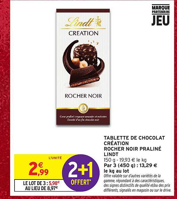TABLETTE DE CHOCOLAT CRÉATION ROCHER NOIR PRALINÉ LINDT