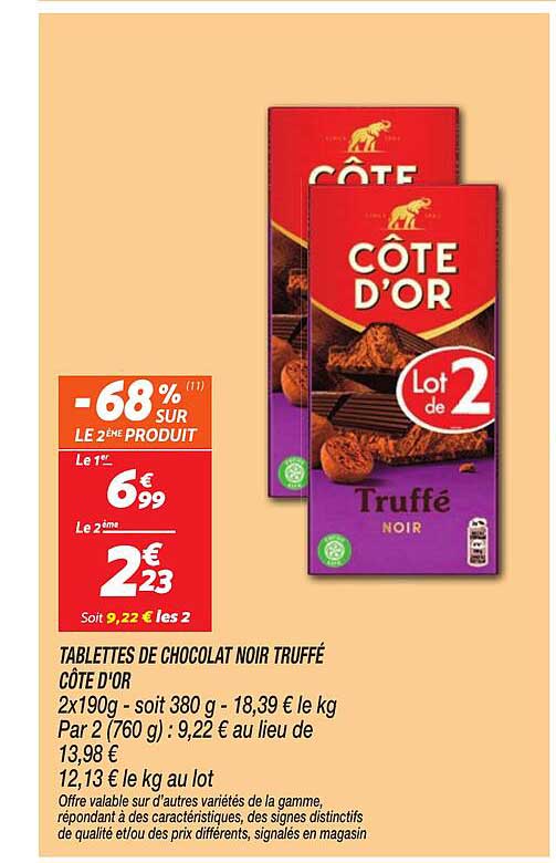TABLETTES DE CHOCOLAT NOIR TRUFFÉ CÔTE D'OR