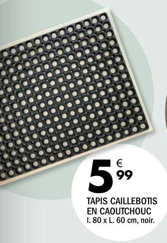 TAPIS CAILLEBOTIS EN CAOUTCHOUC l. 80 x L. 60 cm, noir.