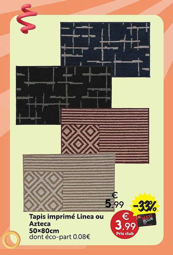Tapis imprimé Línea ou Azteca 50×80cm dont éco-part 0.08€
