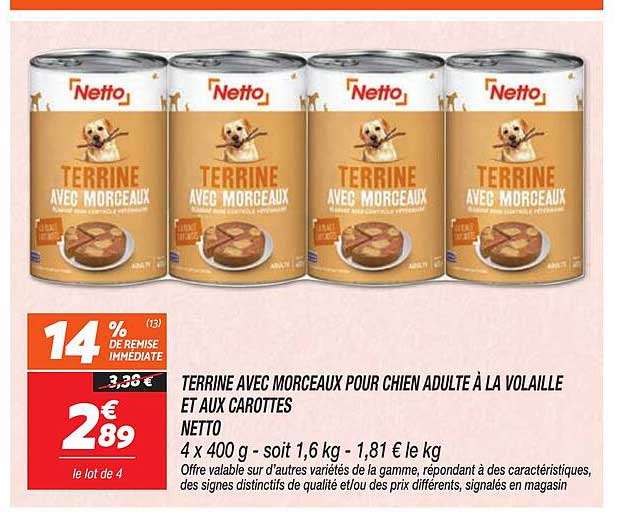 TERRINE AVEC MORCEAUX POUR CHIEN ADULTE À LA VOLAILLE ET AUX CAROTTES NETTO