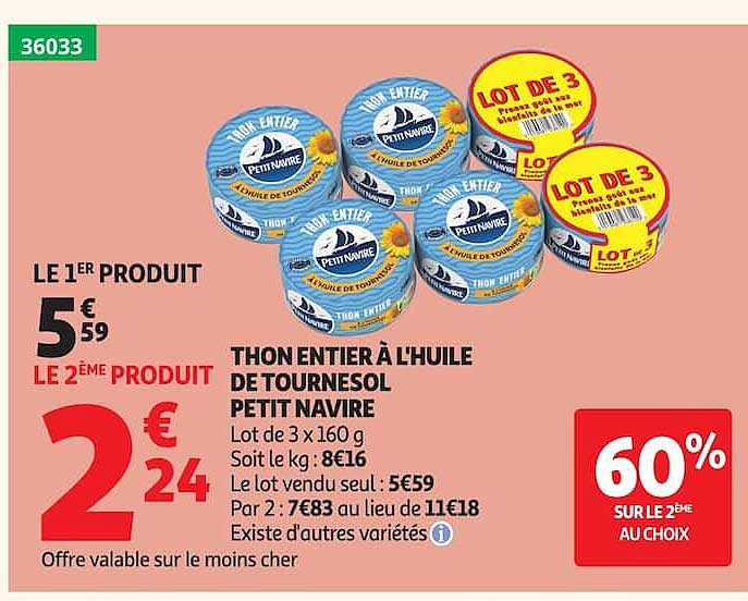 THON ENTIER À L'HUILE DE TOURNESOL PETIT NAVIRE