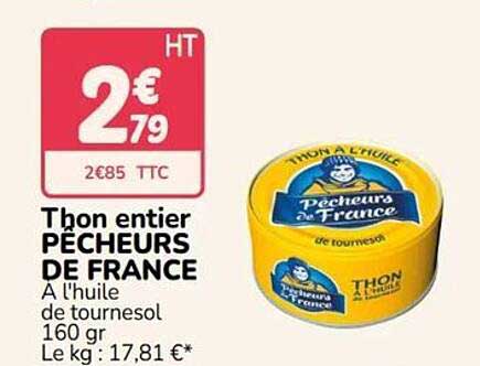 Thon entier Pêcheurs de France à l'huile de tournesol 160 gr