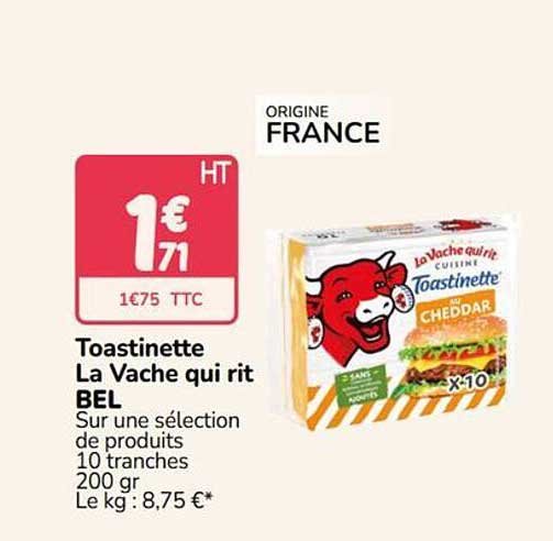 Toastinette La Vache qui rit BEL Sur une sélection de produits 10 tranches 200 gr Le kg : 8,75 €*