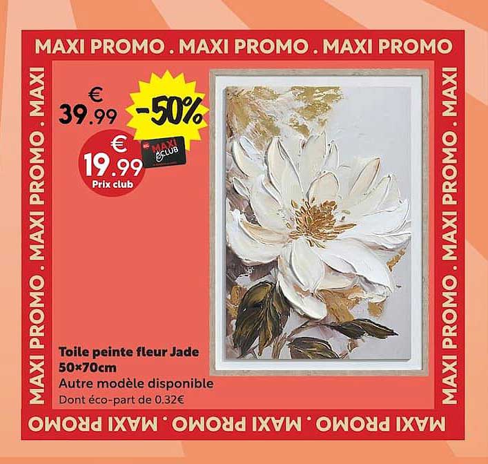 Toile peinte fleur Jade 50×70cm