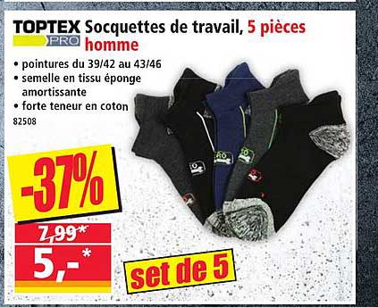 TOPTEX PRO Socquettes de travail, 5 pièces homme