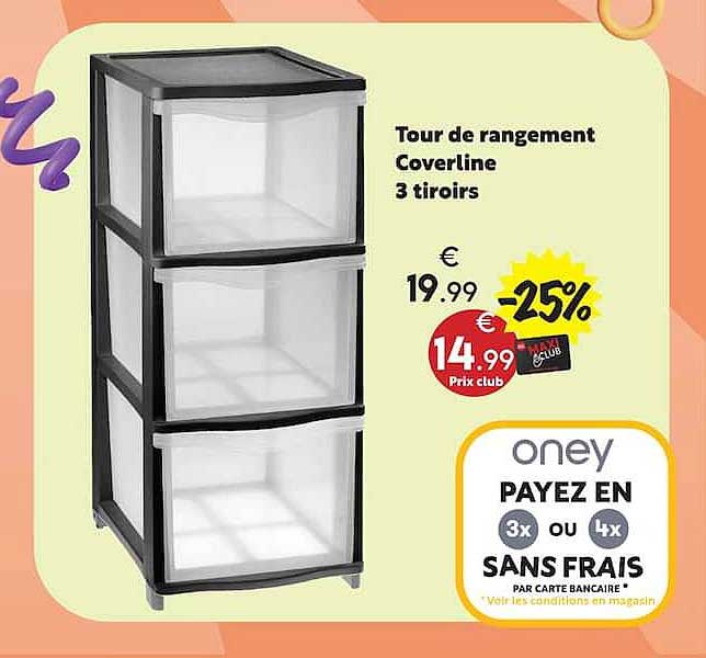 Tour de rangement Coverline 3 tiroirs