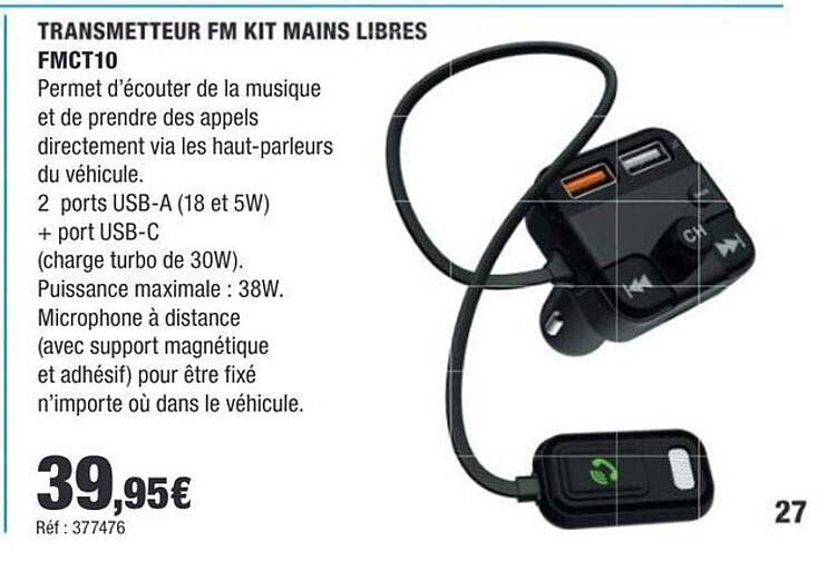 TRANSMETTEUR FM KIT MAINS LIBRES FMCT10