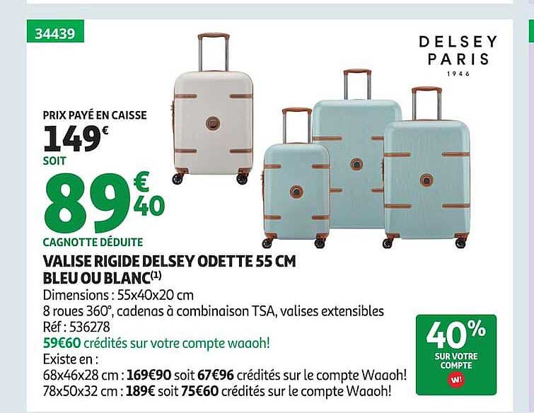 VALISE RIGIDE DELSEY ODETTE 55 CM BLEU OU BLANC(1)