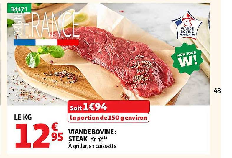 VIANDE BOVINE : STEAK À griller, en caissette