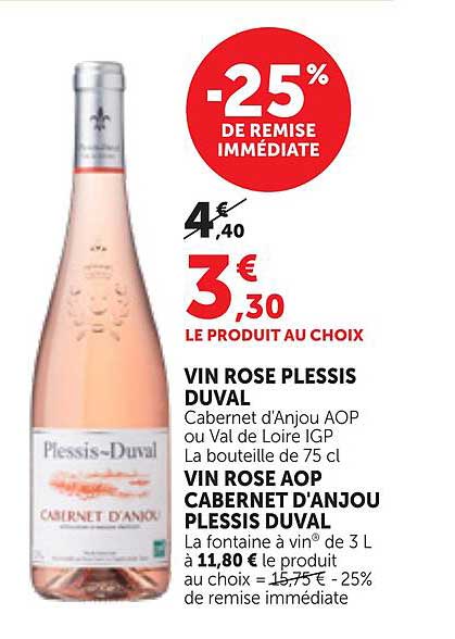 VIN ROSE PLESSIS DUVAL Cabernet d'Anjou AOP ou Val de Loire IGP La bouteille de 75 cl