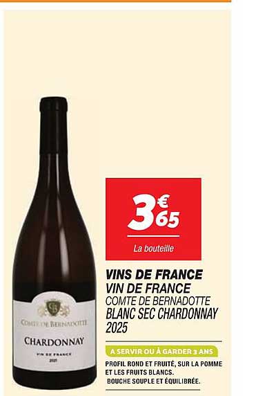 VINS DE FRANCE VIN DE FRANCE COMTE DE BERNADOTTE BLANC SEC CHARDONNAY 2025