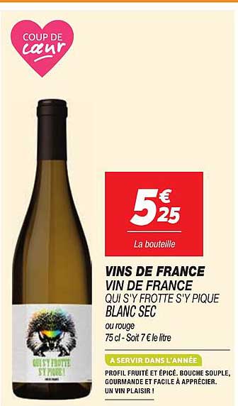 VINS DE FRANCE VIN DE FRANCE QUI S'Y FROTTE S'Y PIQUE BLANC SEC