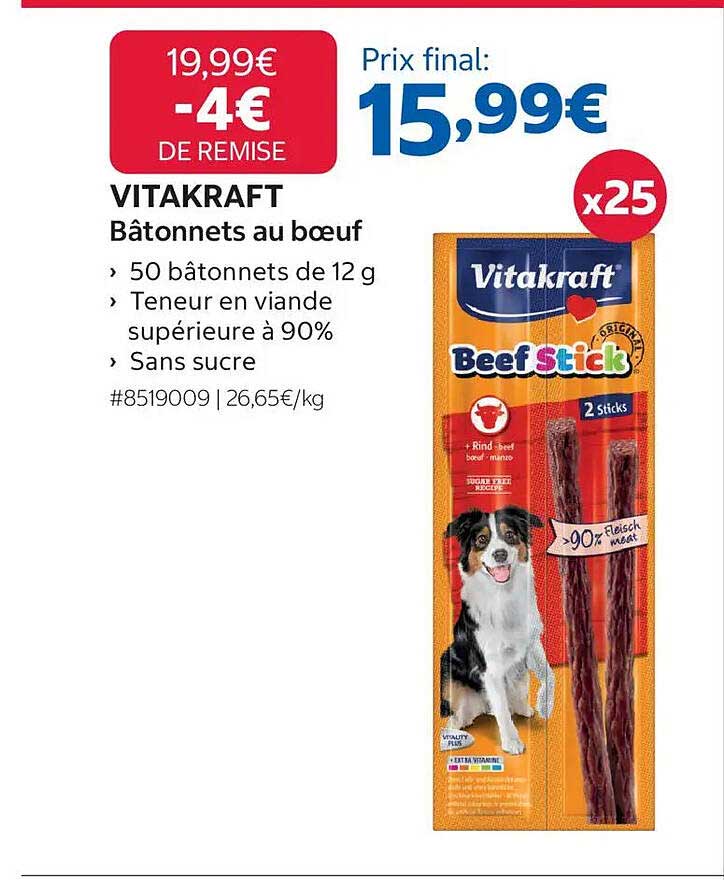 VITAKRAFT Bâtonnets au boeuf