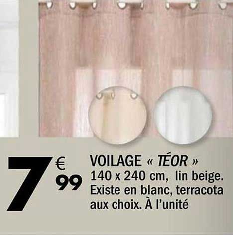 VOILAGE « TÉOR » 140 x 240 cm, lin beige. Existe en blanc, terracotta aux choix. À l’unité