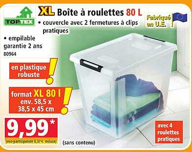 XL Boîte à roulettes 80 L