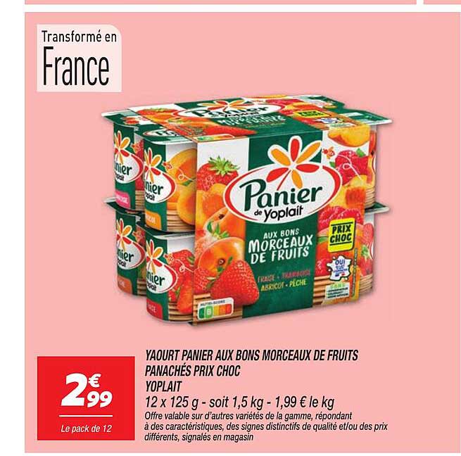 YAOURT PANIER AUX BONS MORCEAUX DE FRUITS PANACHÉS PRIX CHOC YOPLAIT