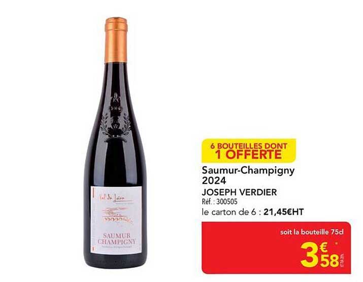 6 BOUTEILLES DONT 1 OFFERTE Saumur-Champigny 2024 JOSEPH VERDIER