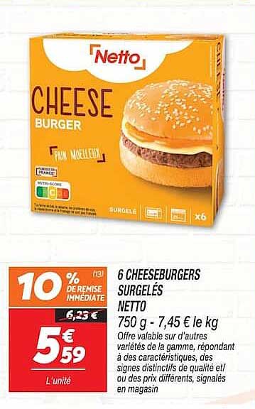 6 CHEESEBURGERS SURGELÉS NETTO