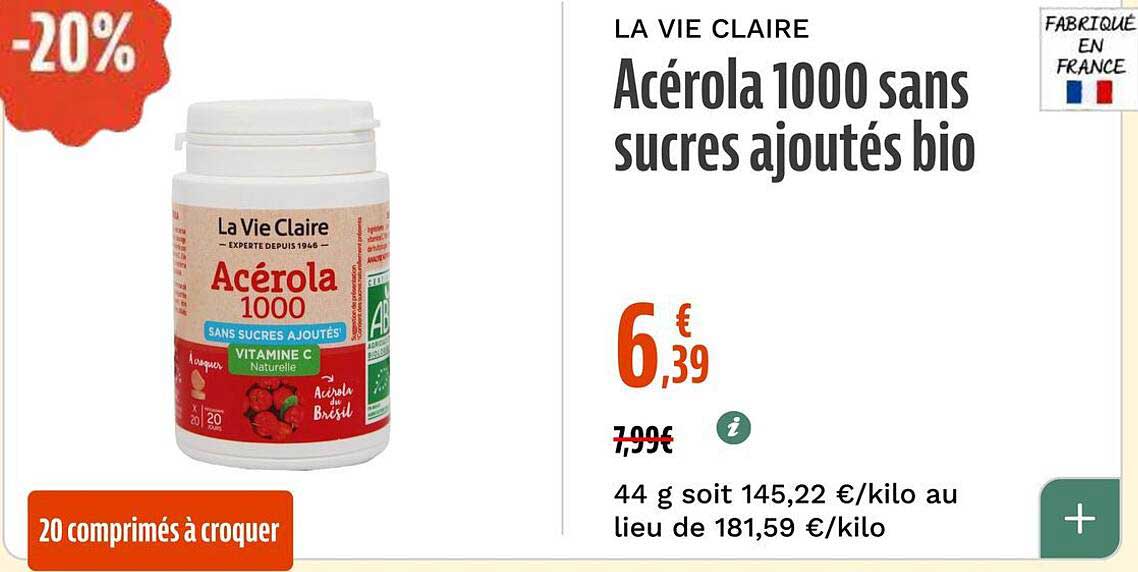 Acérola 1000 sans sucres ajoutés bio