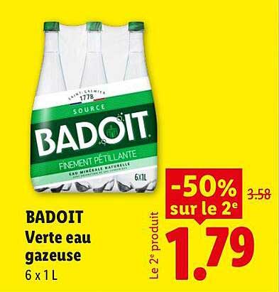 BADOIT Verte eau gazeuse 6 x 1 L