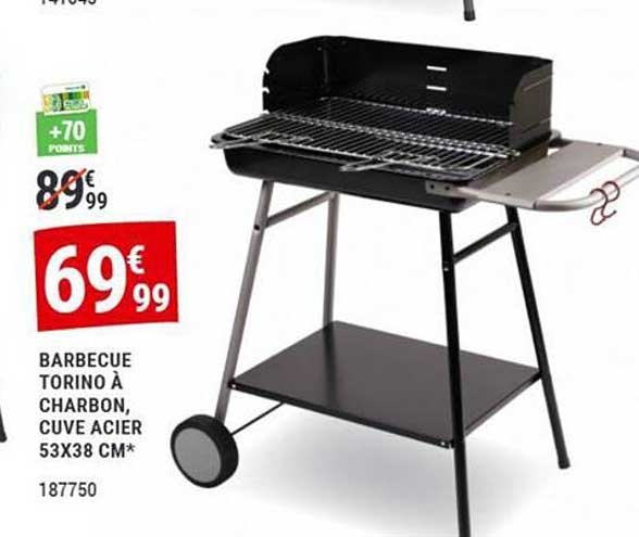 BARBECUE TORINO À CHARBON, CUVE ACIER 53X38 CM*