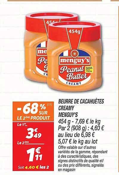 BEURRE DE CACAHUÈTES CREAMY MENGUY'S 454 g