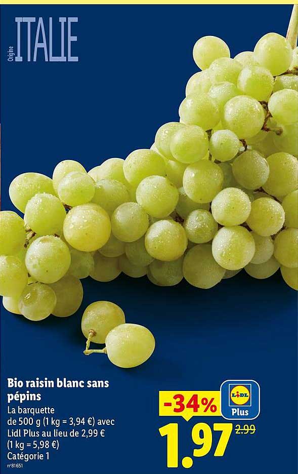 Bio raisin blanc sans pépins