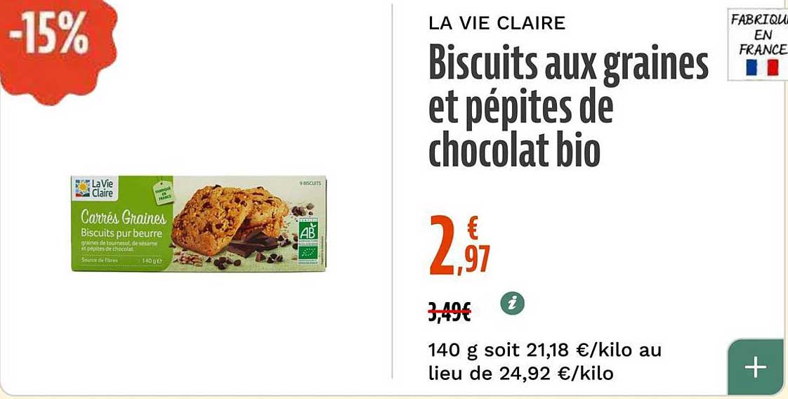 Biscuits aux graines et pépites de chocolat bio