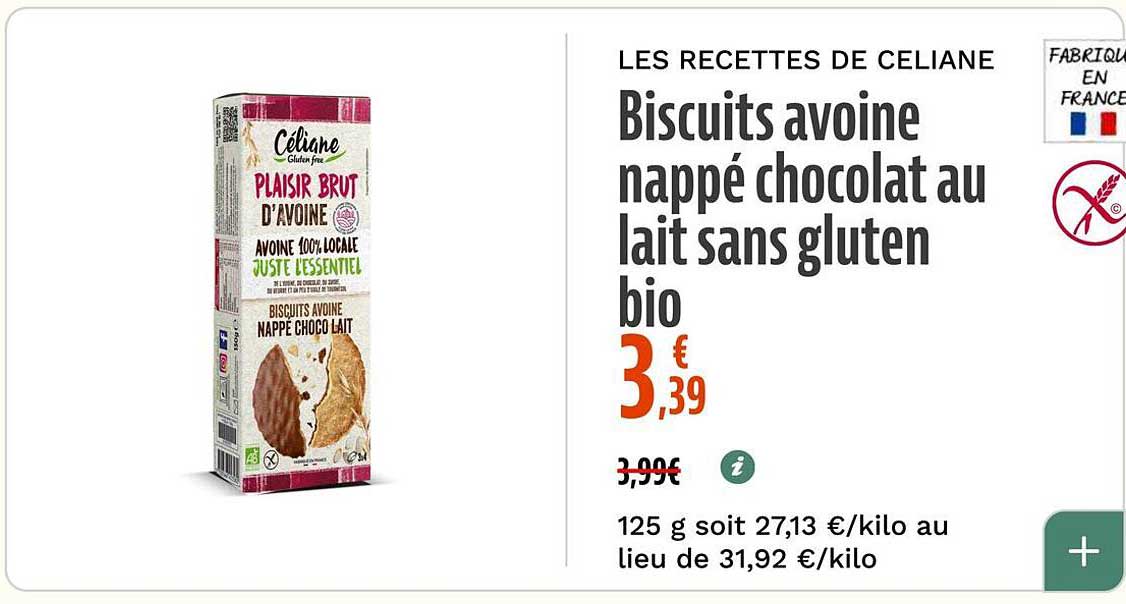 Biscuits avoine nappé chocolat au lait sans gluten bio