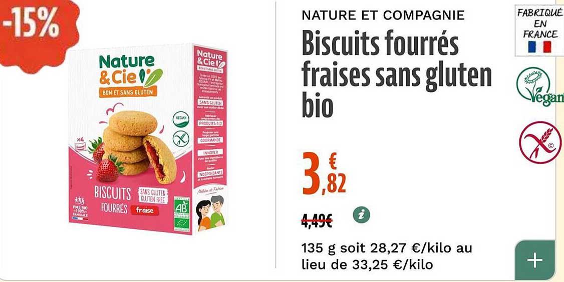 Biscuits fourrés fraises sans gluten bio
