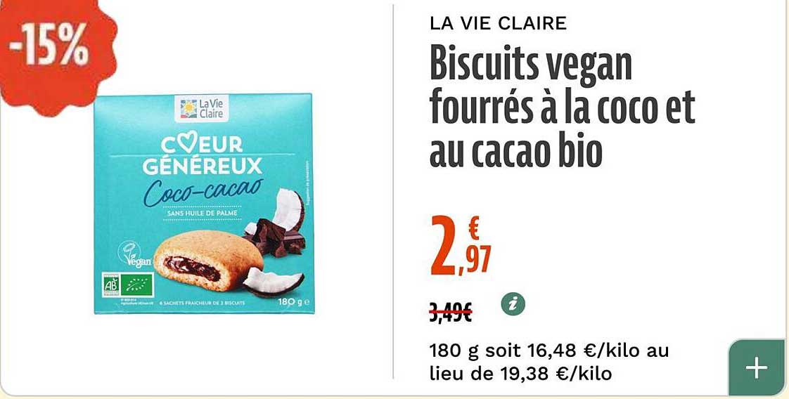 Biscuits vegan fourrés à la coco et au cacao bio