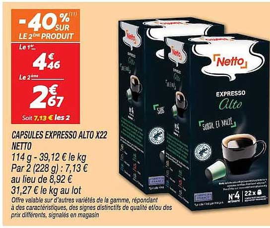 CAPSULES EXPRESSO ALTO X22 NETTO