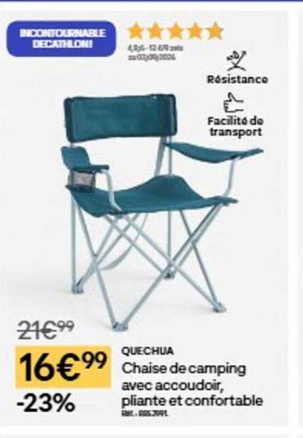 Chaise de camping avec accoudoir, pliante et confortable
