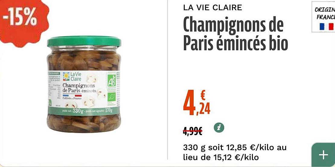 Champignons de Paris émincés bio