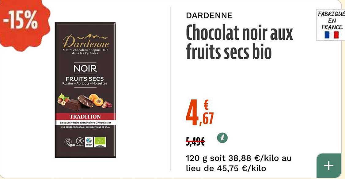 Chocolat noir aux fruits secs bio