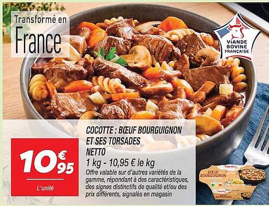COCOTTE : BŒUF BOURGUIGNON ET SES TORSADES NETTO