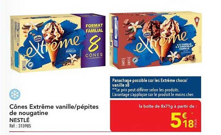 Cônes Extrême vanille/pépites de nougatine NESTLÉ