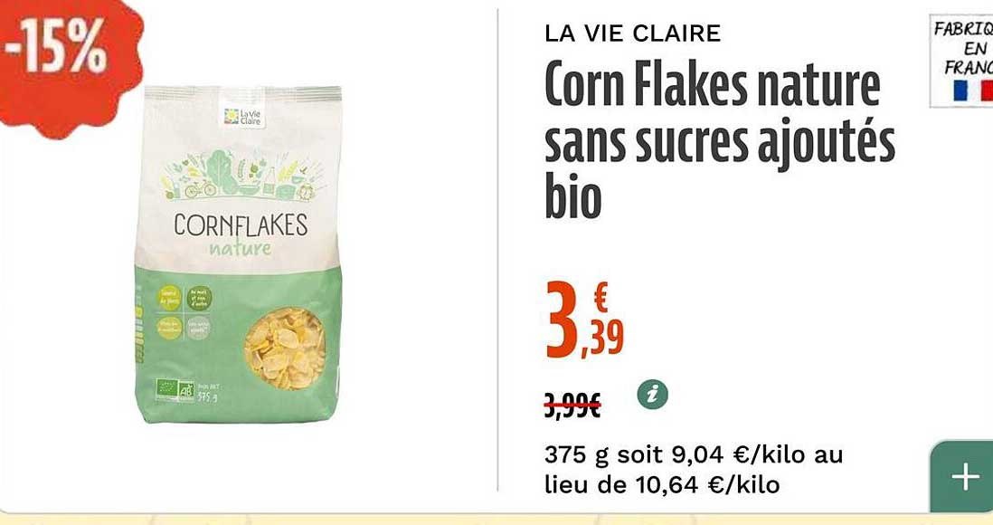 Corn Flakes nature sans sucres ajoutés bio