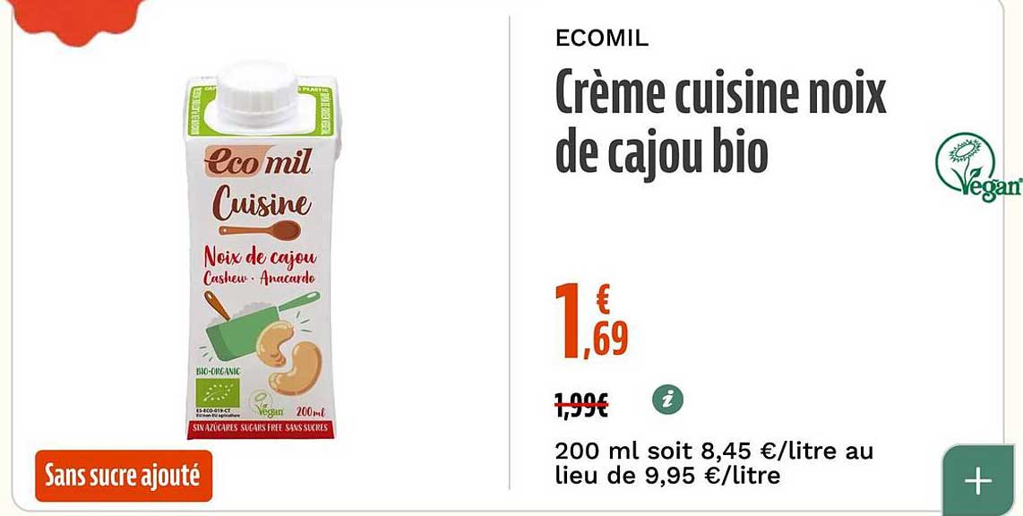 Crème cuisine noix de cajou bio