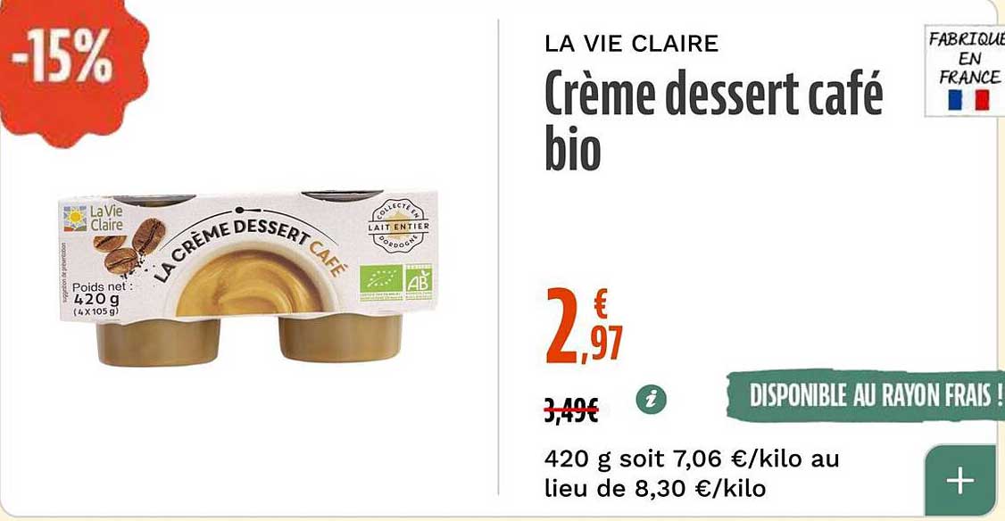 Crème dessert café bio