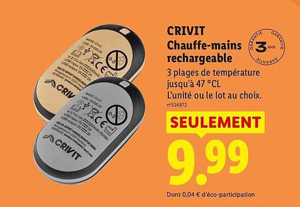 CRIVIT Chauffe-mains rechargeable