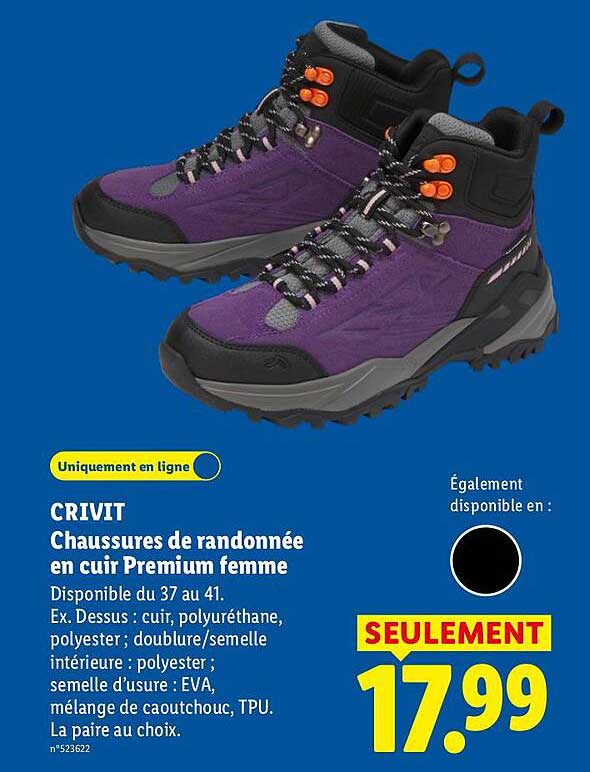 CRIVIT Chaussures de randonnée en cuir Premium femme