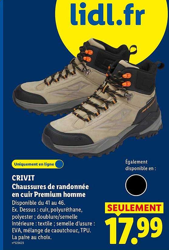 CRIVIT Chaussures de randonnée en cuir Premium homme