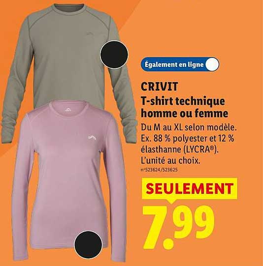 CRIVIT T-shirt technique homme ou femme